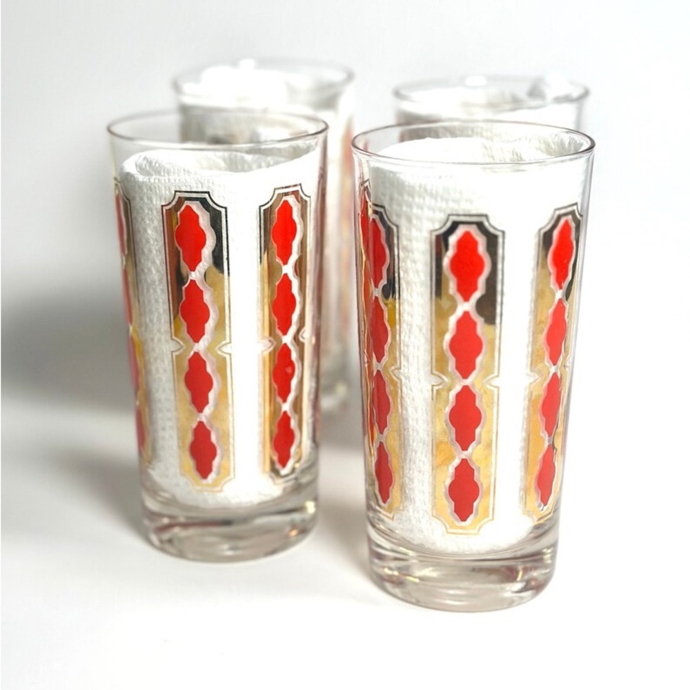 Vintage Glass Tumblers, Mid Century Modern, Barware, Set Of 4